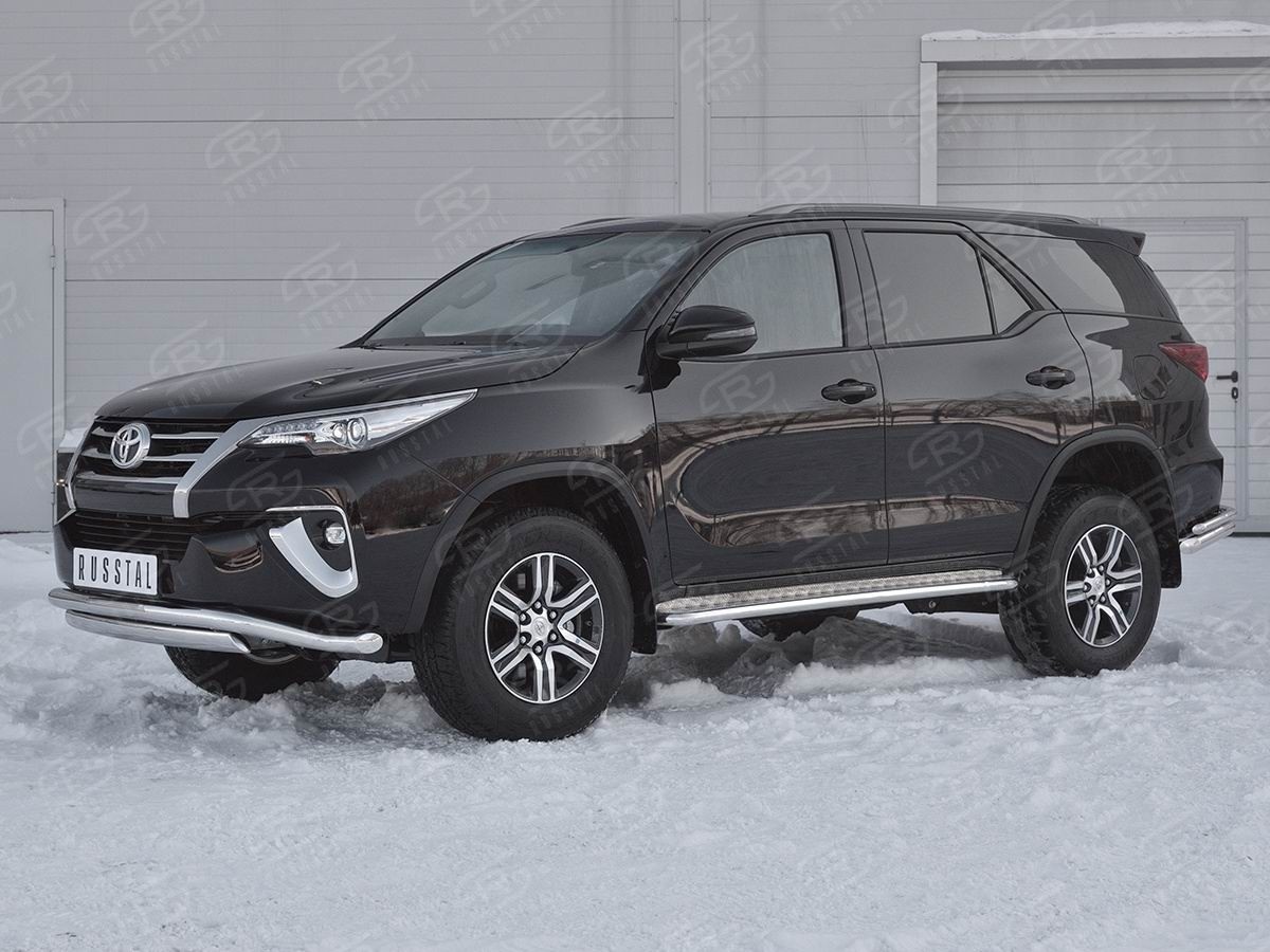 Руссталь TFZ-002877 защита переднего бампера d63 волна-d75х42 дуга на Toyota Fortuner 2017-