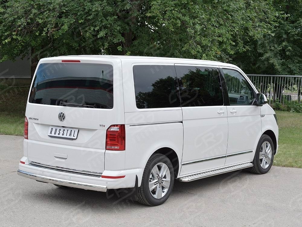 Руссталь VCTZ-002318 защита заднего бампера 75х42 дуга на Volkswagen Multivan Caravella Transporter Т6 2016 (короткая база)