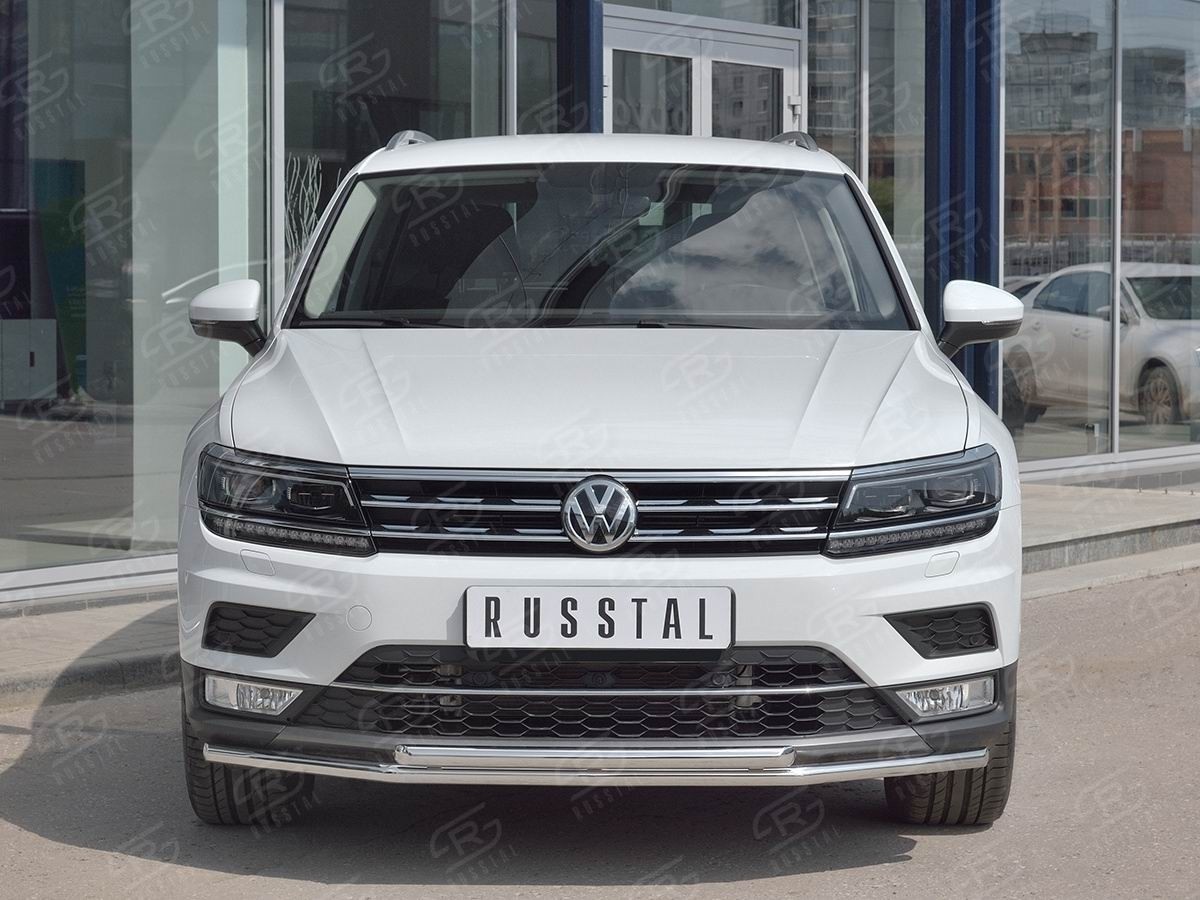 Руссталь VGZ-002712 защита переднего бампера d42 секции-d42 дуга на Volkswagen Tiguan 2017- (кроме Off Road)