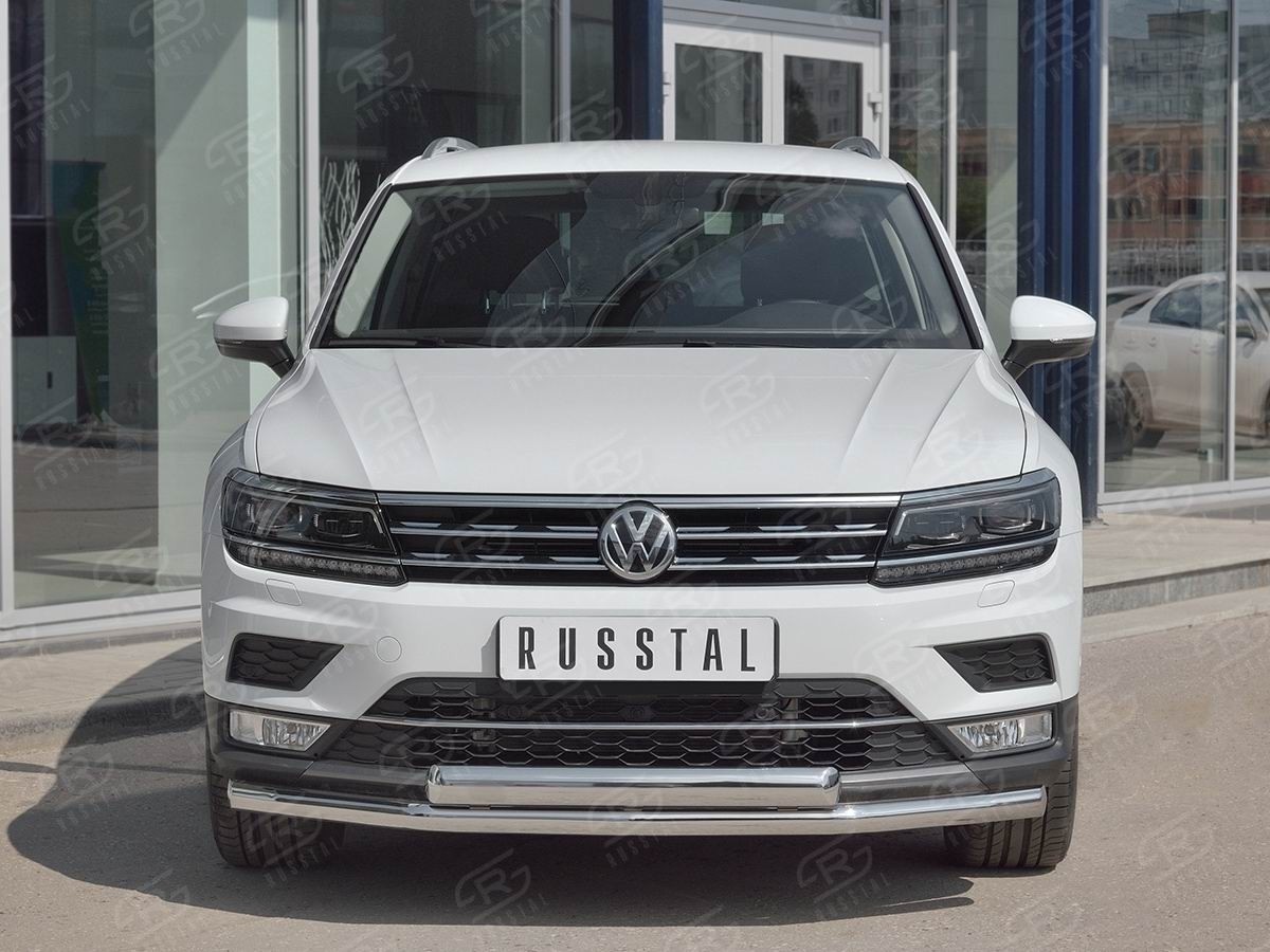 Руссталь VGZ-002715 защита переднего бампера d63 секции-d75х42 дуга на Volkswagen Tiguan 2017- (кроме Off Road)