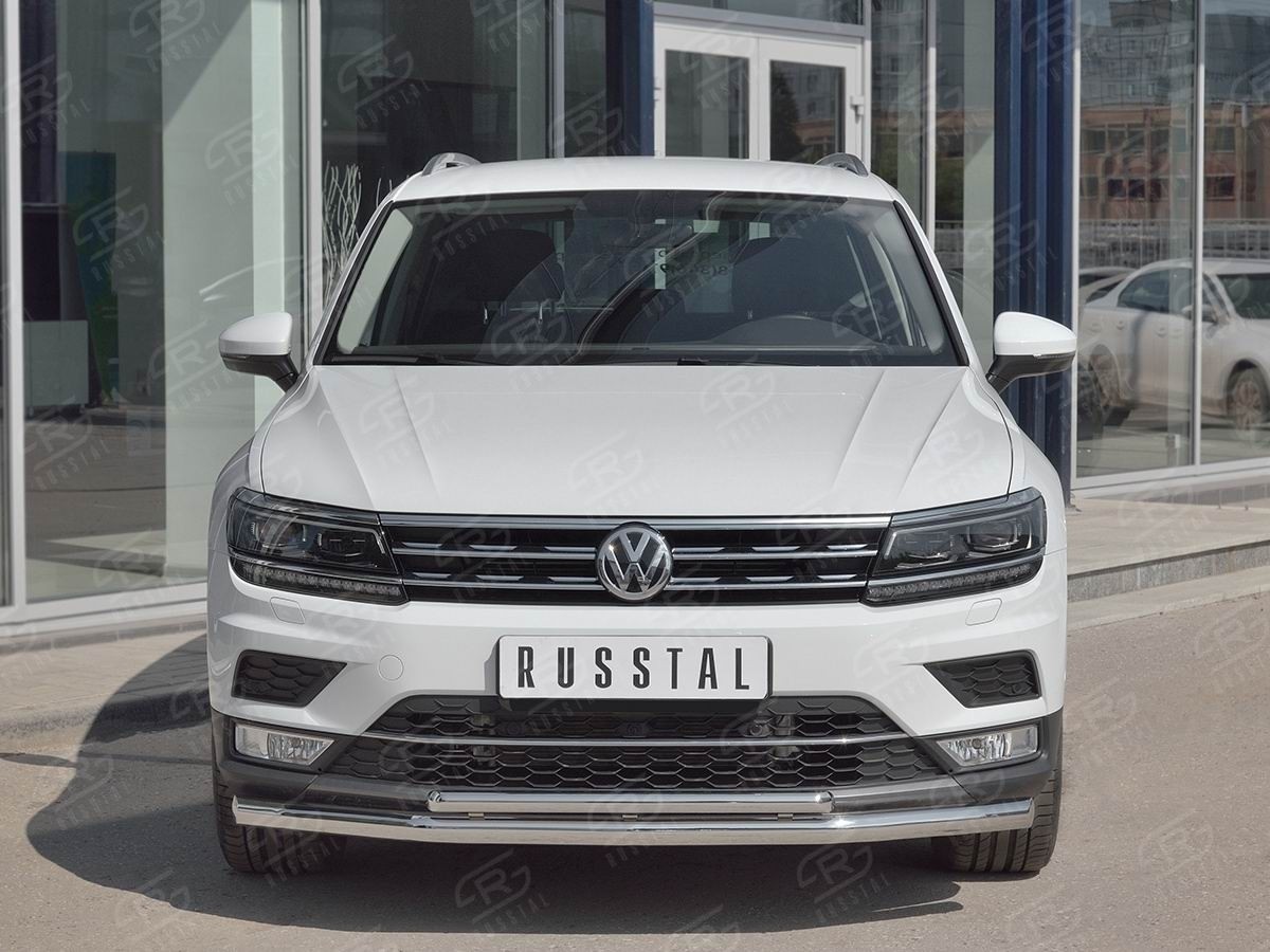 Руссталь VGZ-002716 защита переднего бампера d63 секции-d42 дуга на Volkswagen Tiguan 2017- (кроме Off Road)