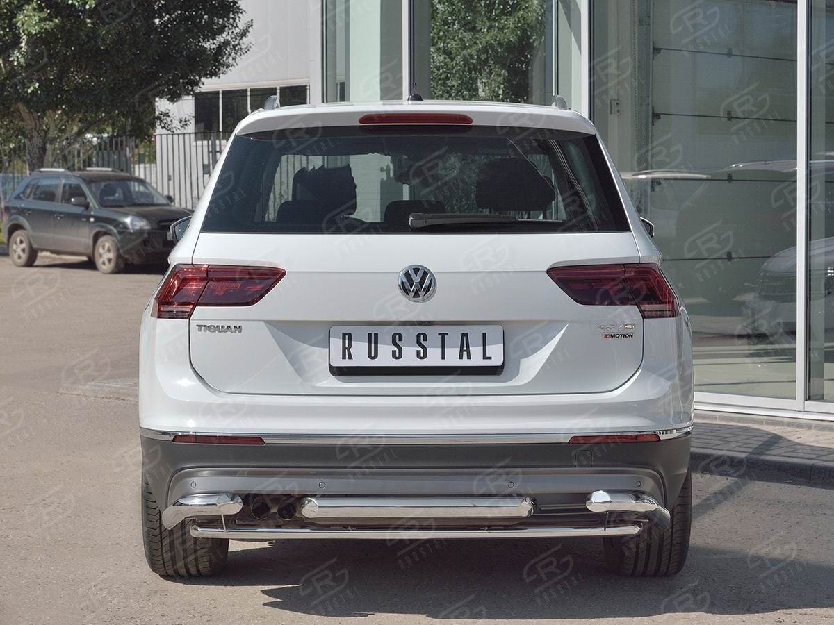 Руссталь VGZ-002723 защита заднего бампера d63/d42/d63 уголки на Volkswagen Tiguan 2017- (кроме Off Road)