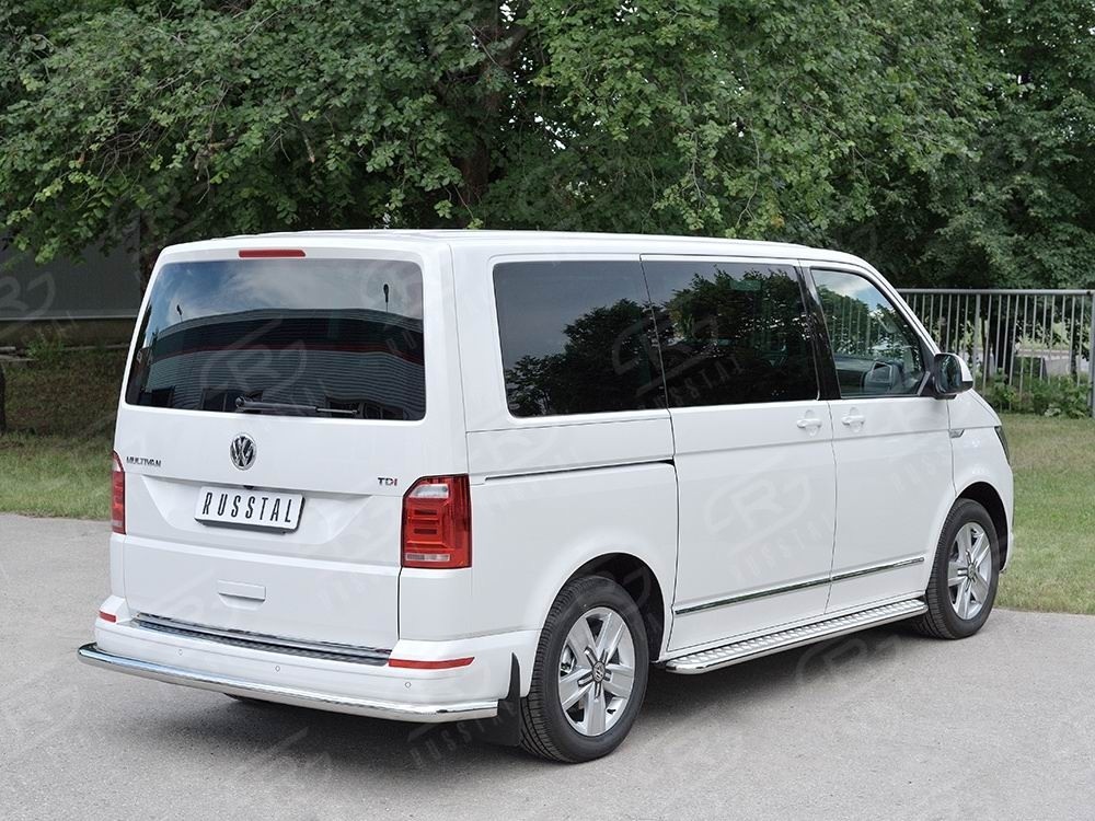 Руссталь VTCZ-002339 защита заднего бампера d63 секция на Volkswagen Caravella Transporter T6 2016 (длинная База)