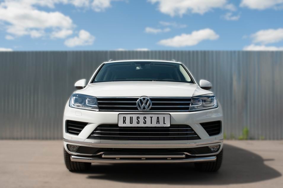 Руссталь VWTZ-002124 защита переднего бампера d63 (секции) d42 (дуга) на Volkswagen Touareg 2014-