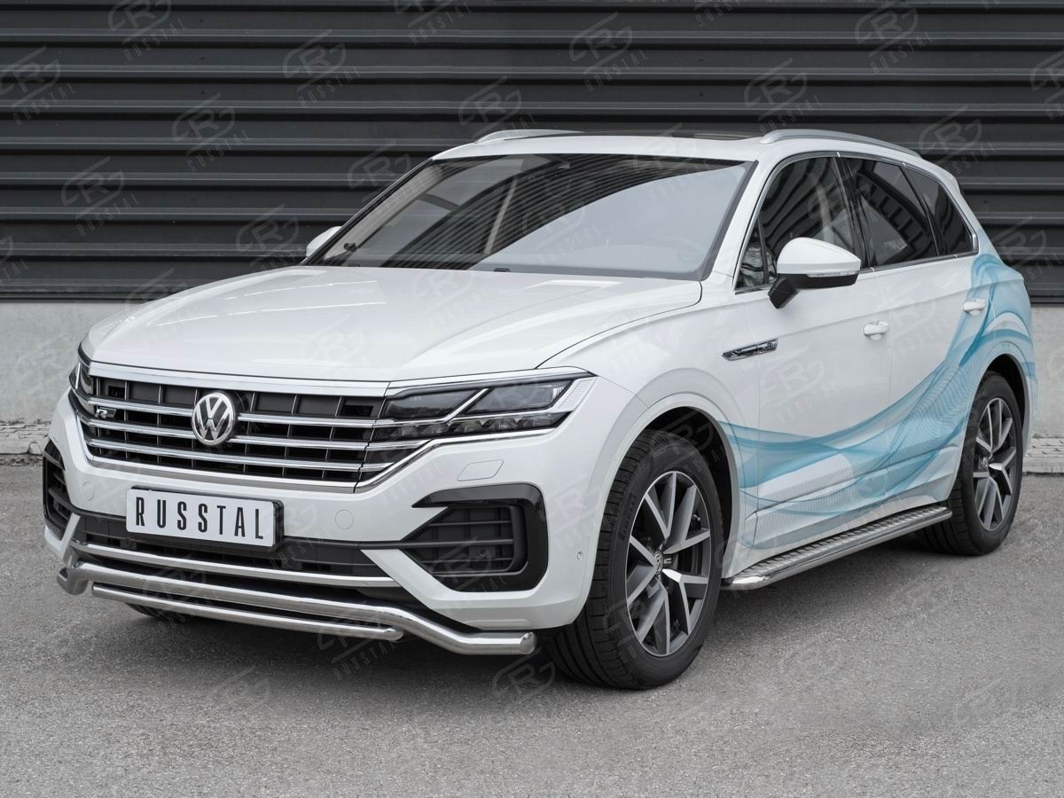 Руссталь VWTZ-003058 защита переднего бампера d63 волна-d42 дуга на Volkswagen Touareg 2018-