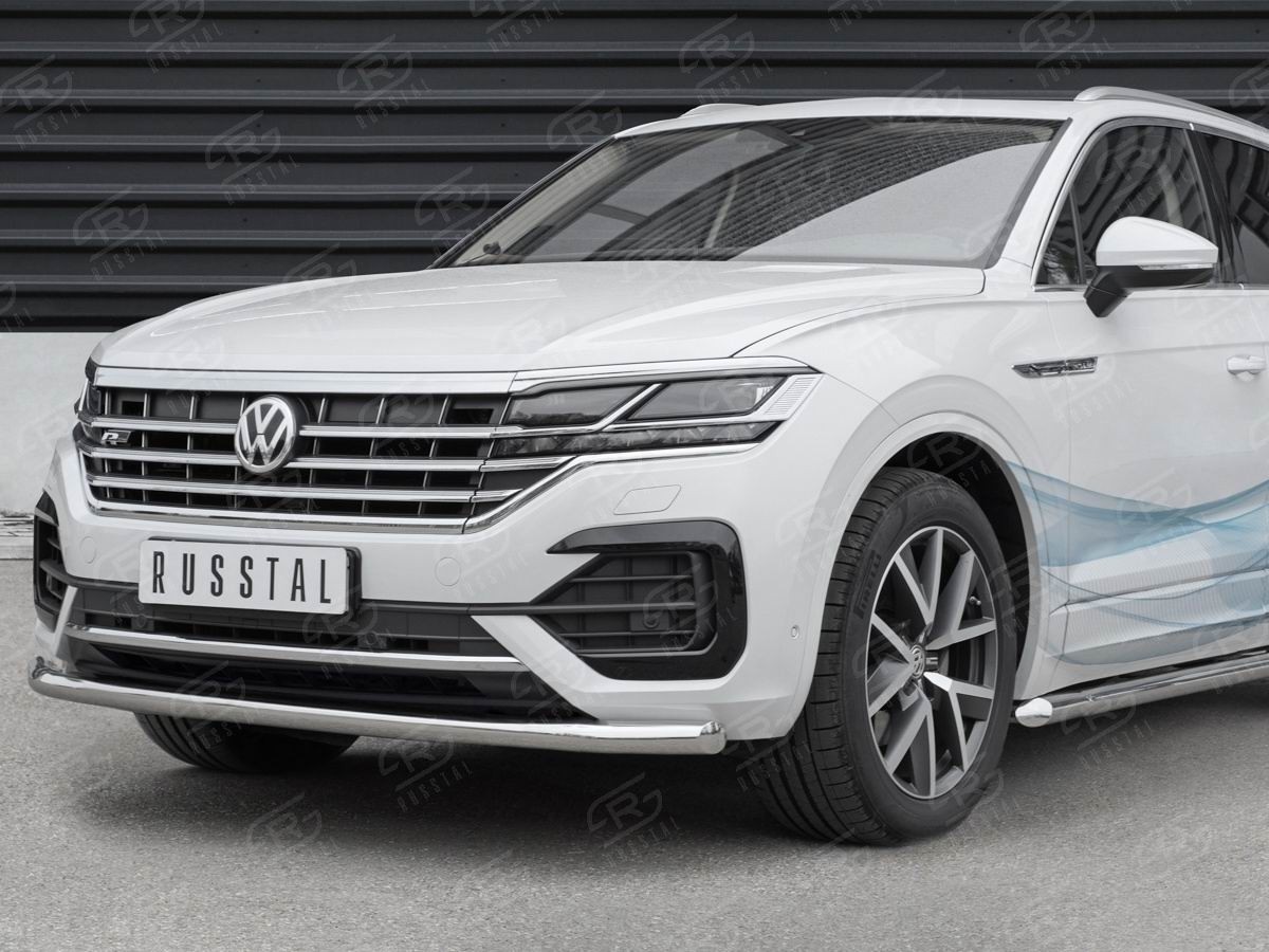 Руссталь VWTZ-003060 защита переднего бампера d63 секции на Volkswagen Touareg 2018-