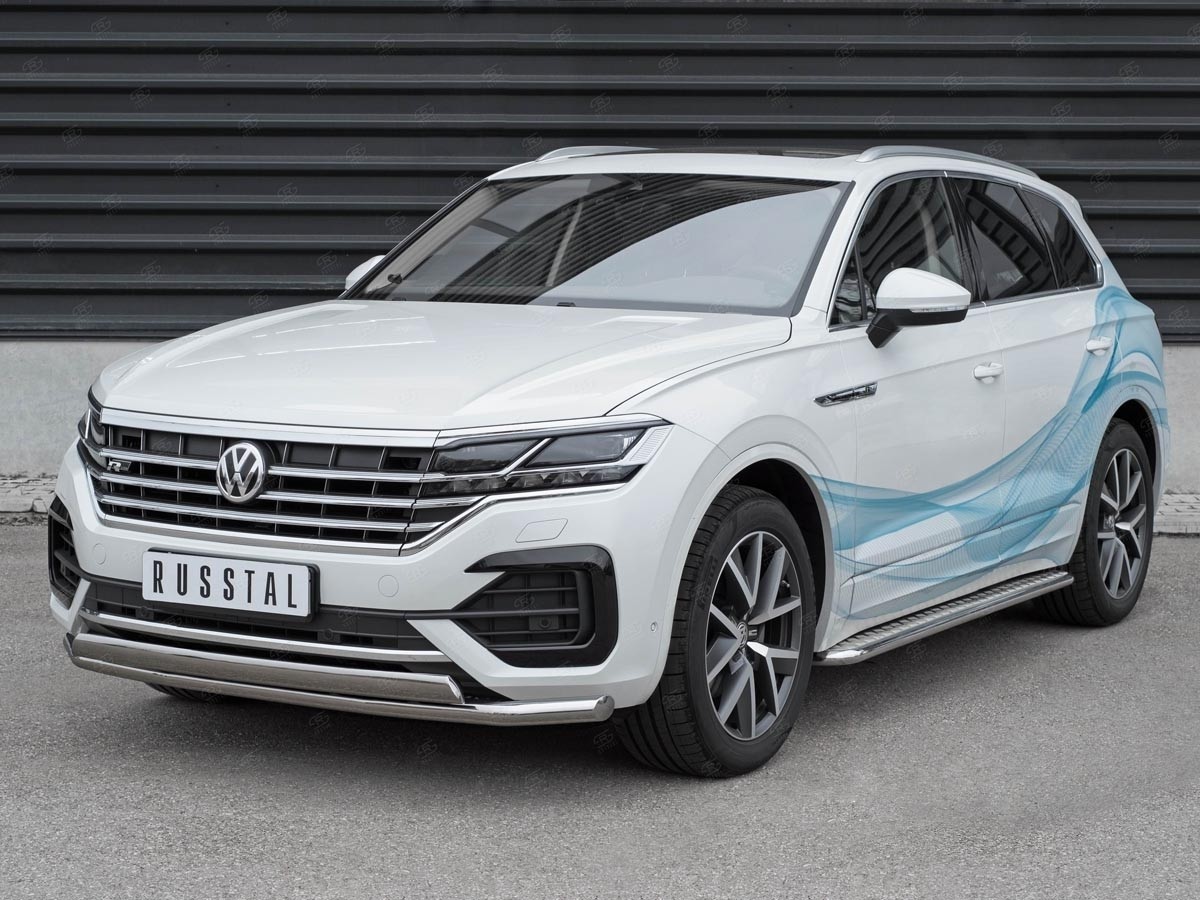 Руссталь VWTZ-003061 защита переднего бампера d63 секции-d75x42 дуга на Volkswagen Touareg 2018-