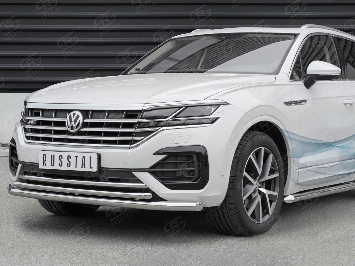 Руссталь VWTZ-003062 защита переднего бампера d63 секции-d42 дуга на Volkswagen Touareg 2018-