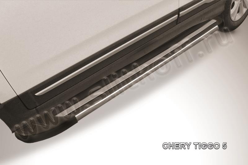 Slitkoff AL-CT5-003 пороги алюминиевые "Luxe Black" черные Chery Tiggo 5