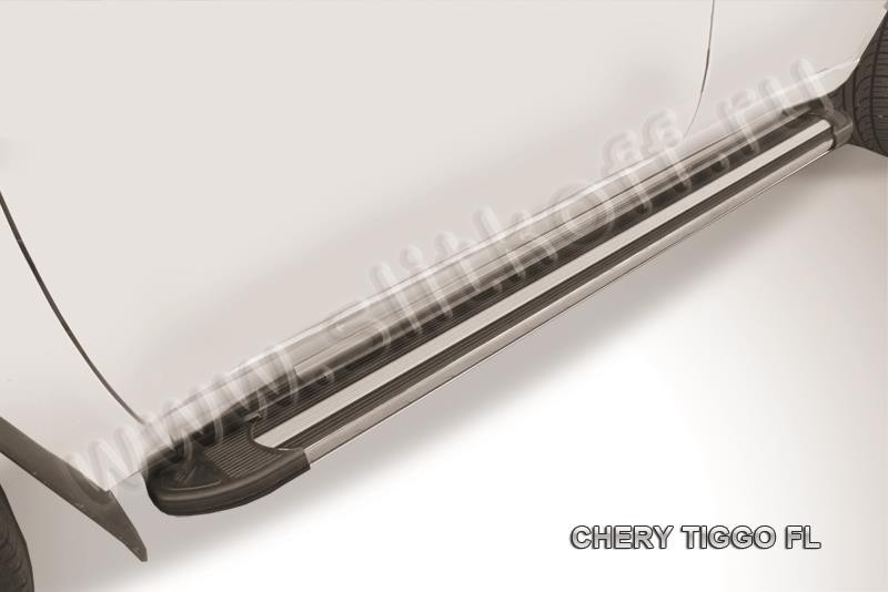 Slitkoff AL-CTFL03 пороги алюминиевые "Luxe Black" черные Chery Tiggo FL (2013)
