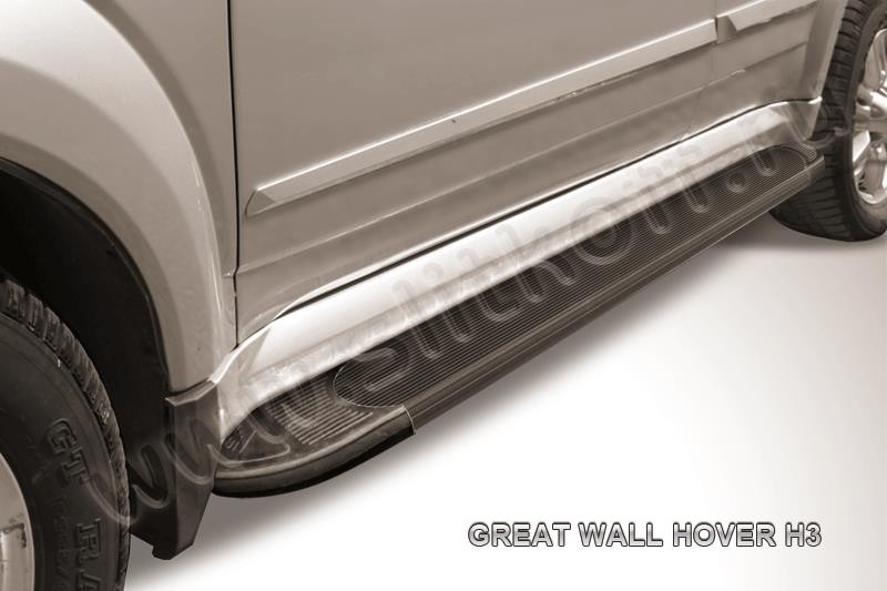 Slitkoff AL-GWH3001 пороги алюминиевые "Optima Black" Great Wall Hover H3