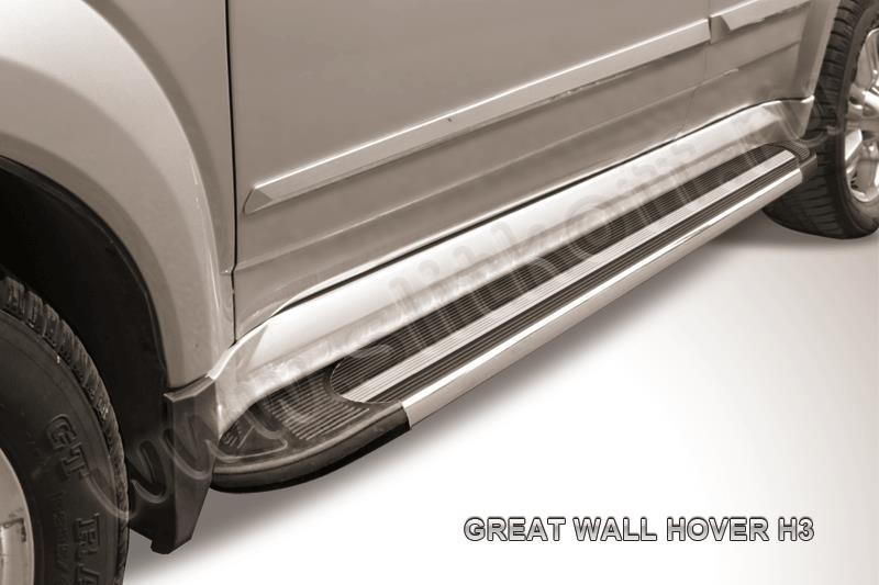 Slitkoff AL-GWH3003 пороги алюминиевые "Luxe Black" черные Great Wall Hover H3