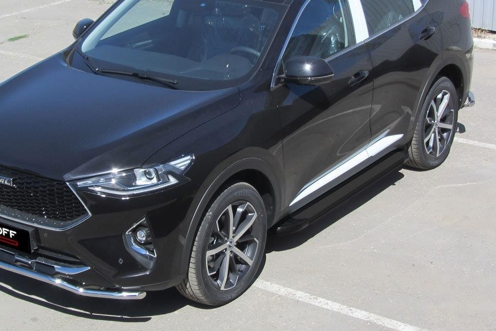 Slitkoff AL-Hav7001 пороги алюминиевые "Optima Black" 1800 черные Haval F7 (2019)