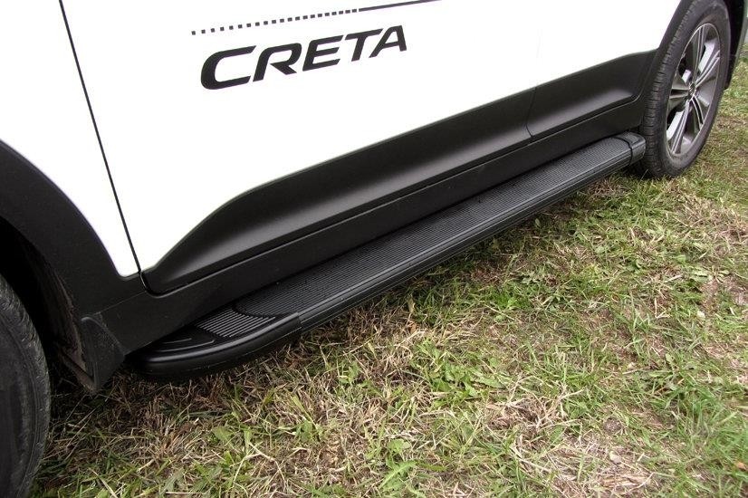 Slitkoff AL-HCRET4WD001 пороги алюминиевые "Optima Black" 1700 черные Hyundai Creta 4WD 2016