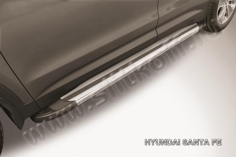 Slitkoff AL-HSFG004 пороги алюминиевые "Luxe Silver" серебристые Hyundai Grand Santa Fe (2014)