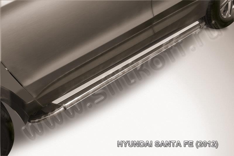 Slitkoff AL-HSFT1203 пороги алюминиевые "Luxe Black" черные Hyundai Santa Fe (2012)