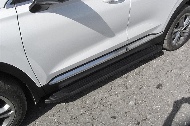 Slitkoff AL-HSFT1801 пороги алюминиевые "Optima Black" 1800 черные Hyundai Santa Fe (2018)
