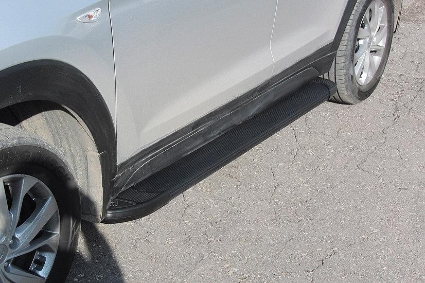 Slitkoff AL-HT18001 пороги алюминиевые "Optima Black" 1700 черные Hyundai Tucson (2018)