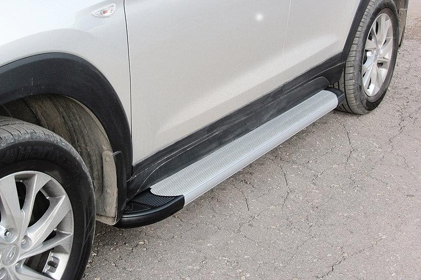 Slitkoff AL-HT18002 пороги алюминиевые "Optima Silver" 1700 серебристые Hyundai Tucson (2018)