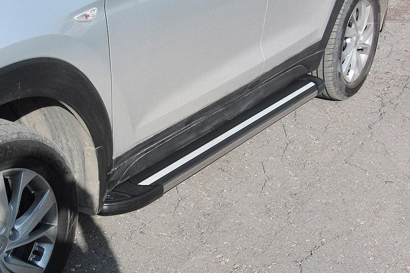 Slitkoff AL-HT18003 пороги алюминиевые "Luxe Black" 1700 черные Hyundai Tucson (2018)
