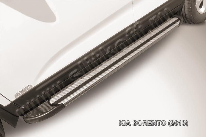 Slitkoff AL-KS1304 пороги алюминиевые "Luxe Silver" серебристые KIA Sorento (2013)