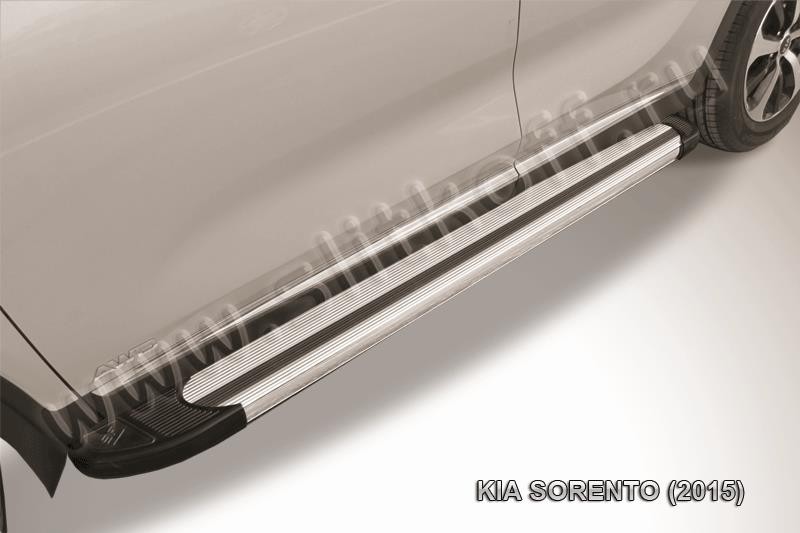 Slitkoff AL-KS1504 пороги алюминиевые "Luxe Silver" серебристые KIA Sorento (2015)