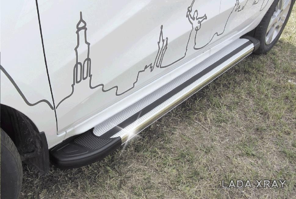 Slitkoff AL-LadXR004 пороги алюминиевые "Luxe Silver" 1700 серебристые Lada XRay