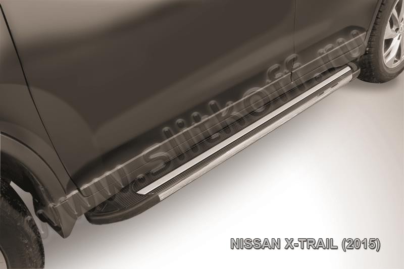 Slitkoff AL-NXT15-03 пороги алюминиевые "Luxe Black" черные Nissan X-Trail (2015)