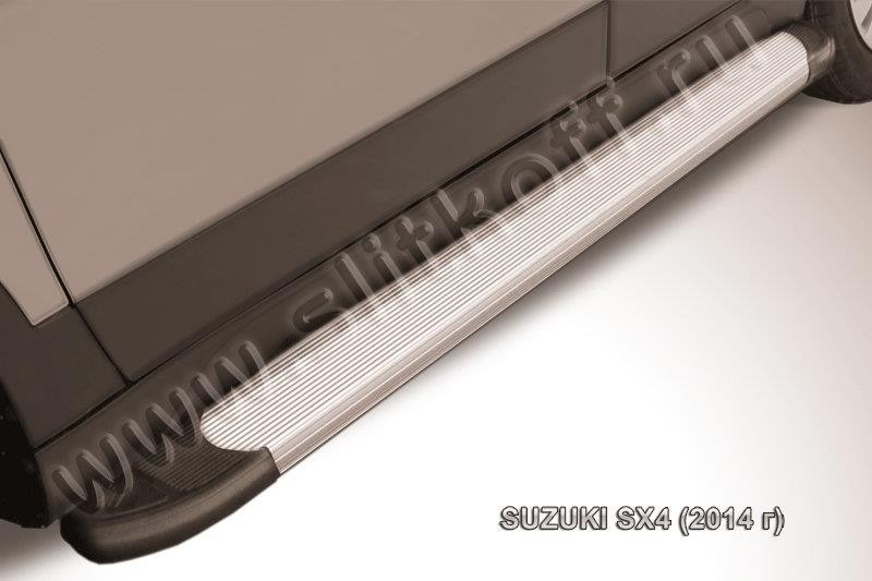 Slitkoff AL-SSX4002 пороги алюминиевые "Optima Silver" 1700 серебристые Suzuki SX-4 (2014)