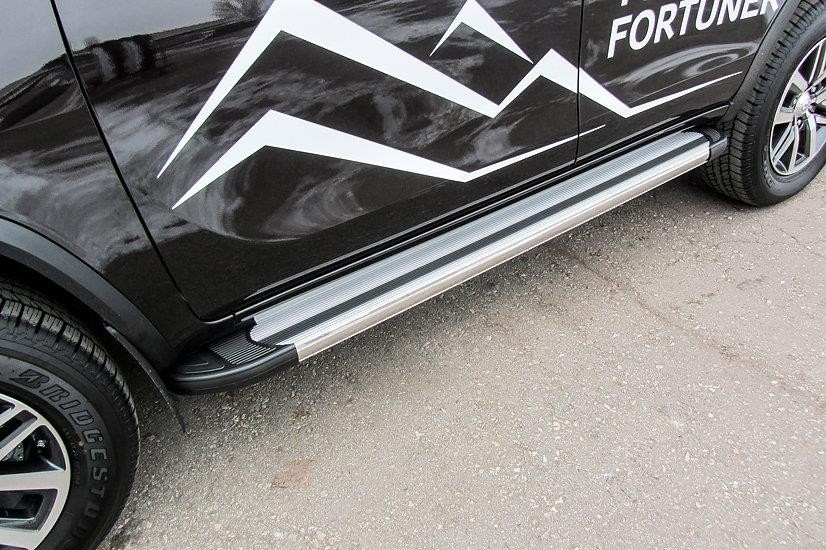 Slitkoff AL-TFOR-004 пороги алюминиевые "Luxe Silver" 1800 серебристые Toyota Fortuner (2017)