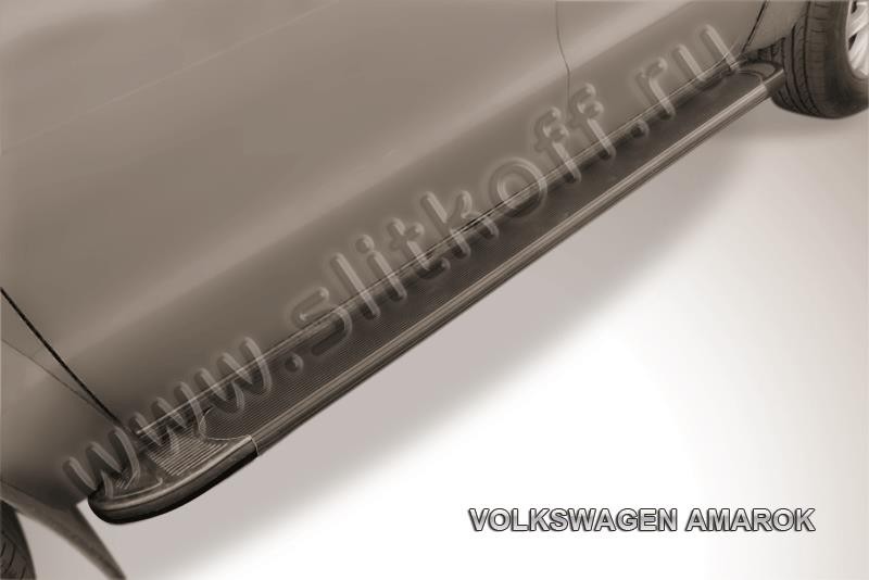 Slitkoff AL-VWAM13-01 пороги алюминиевые "Optima Black" 2000 черные Volkswagen Amarok (2013)