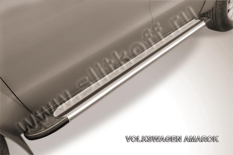 Slitkoff AL-VWAM13-04 пороги алюминиевые "Luxe Silver" 2000 серебристые Volkswagen Amarok (2013)