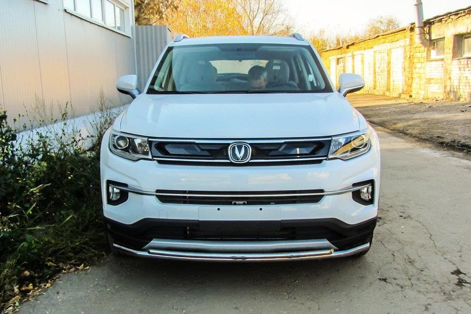 Slitkoff CHANCS35P-002 защита переднего бампера d42 + d32 двойная Changan CS35 Plus (2019)