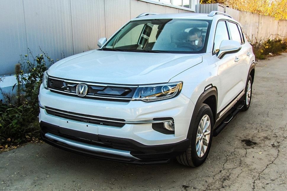 Slitkoff CHANCS35P-002B защита переднего бампера d42 + d32 двойная черная Changan CS35 Plus (2019)