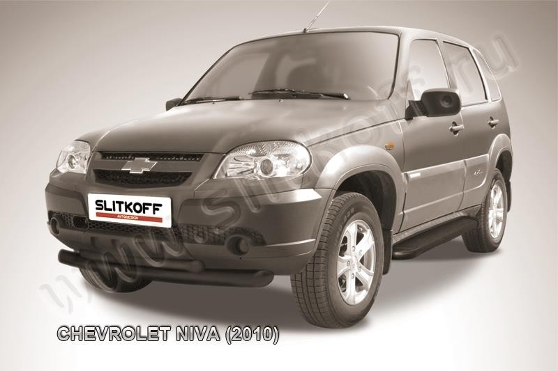 Slitkoff CHN10-002B защита переднего бампера d76+ d57 двойная черная Chevrolet Niva (2010)