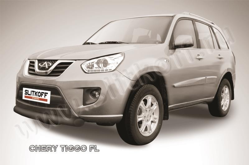 Slitkoff CT-FL-001B защита переднего бампера d76 черная Chery Tiggo FL (2013)