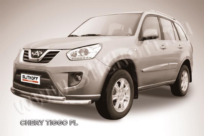 Slitkoff CT-FL-002 защита переднего бампера d57+ d42 двойная Chery Tiggo FL (2013)