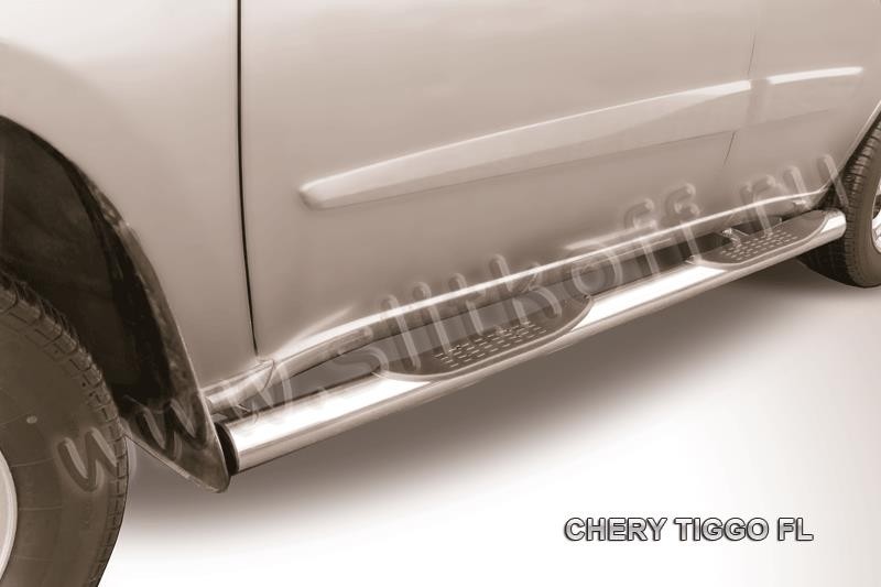 Slitkoff CT-FL-004 защита порогов d76 с проступями Chery Tiggo FL (2013)