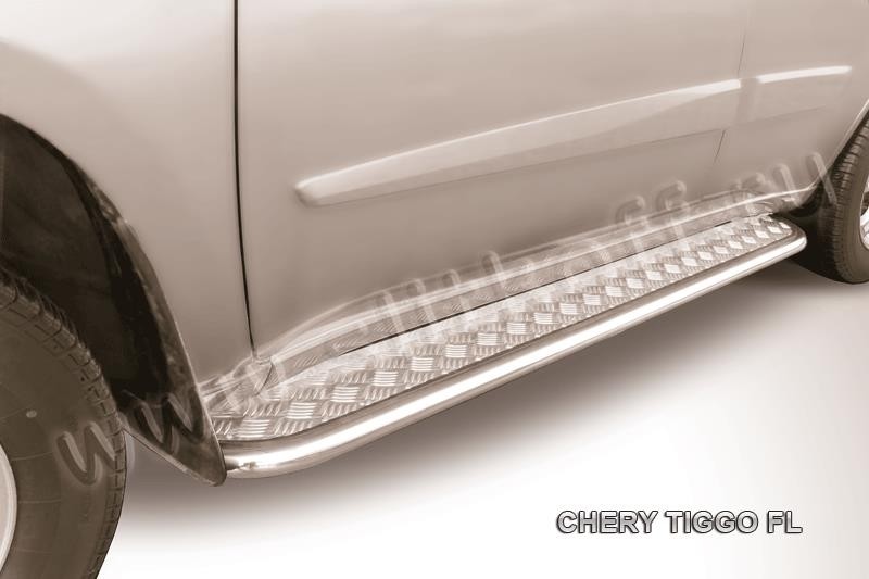 Slitkoff CT-FL-007 защита порогов d42 с листом усиленная Chery Tiggo FL (2013)