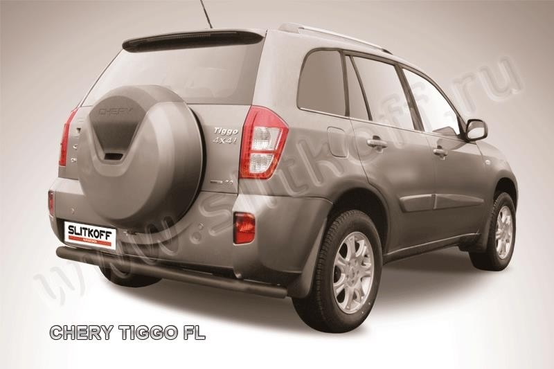 Slitkoff CT-FL-011B защита заднего бампера d57 длинная черная Chery Tiggo FL (2013)
