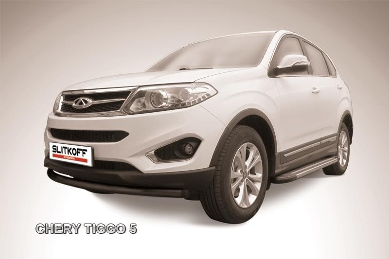 Slitkoff CT5-003B защита переднего бампера d57 радиусная черная Chery Tiggo 5
