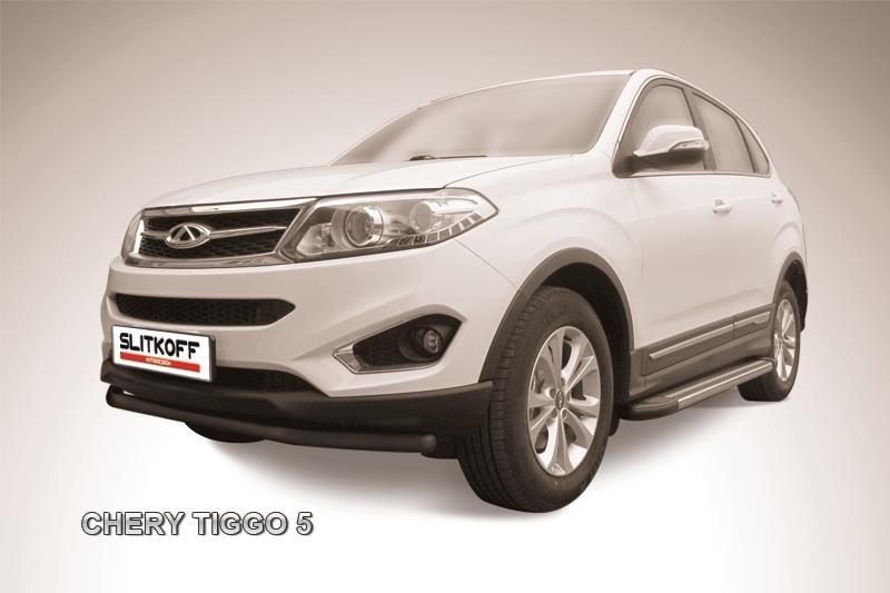 Slitkoff CT5-004B защита переднего бампера d57 черная Chery Tiggo 5