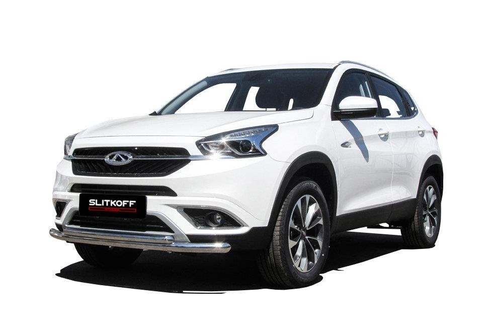Slitkoff CT7-001 защита переднего бампера d57+ d42 двойная Chery Tiggo 7