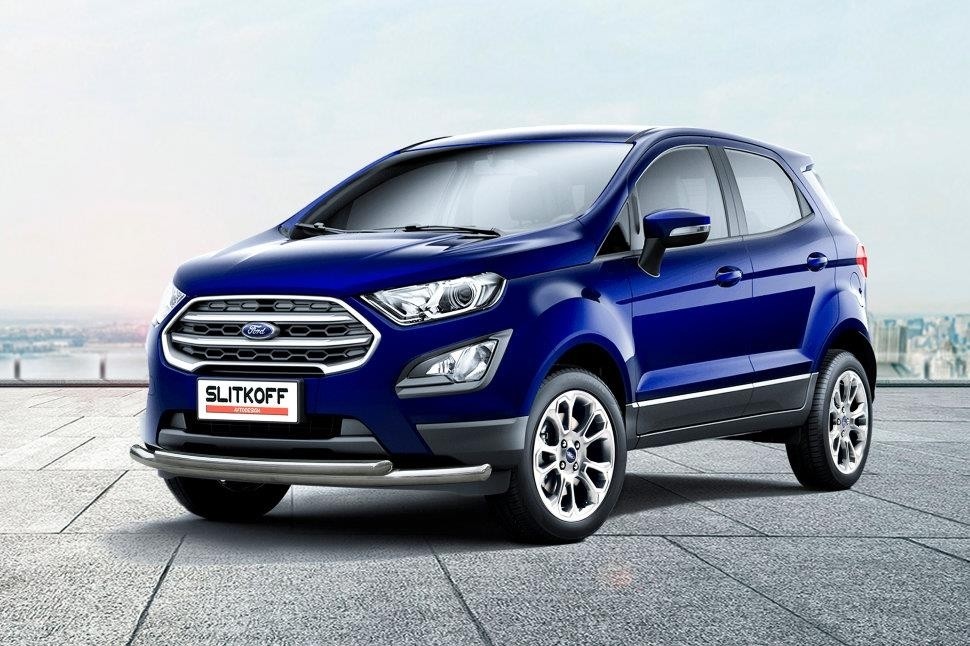 Slitkoff FES001 защита переднего бампера d57+ d42 двойная Ford EcoSport (2017)