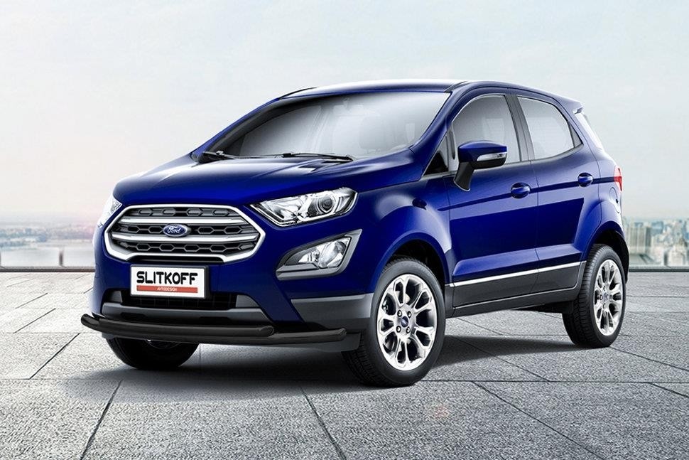 Slitkoff FES001B защита переднего бампера d57+ d42 двойная черная Ford EcoSport (2017)