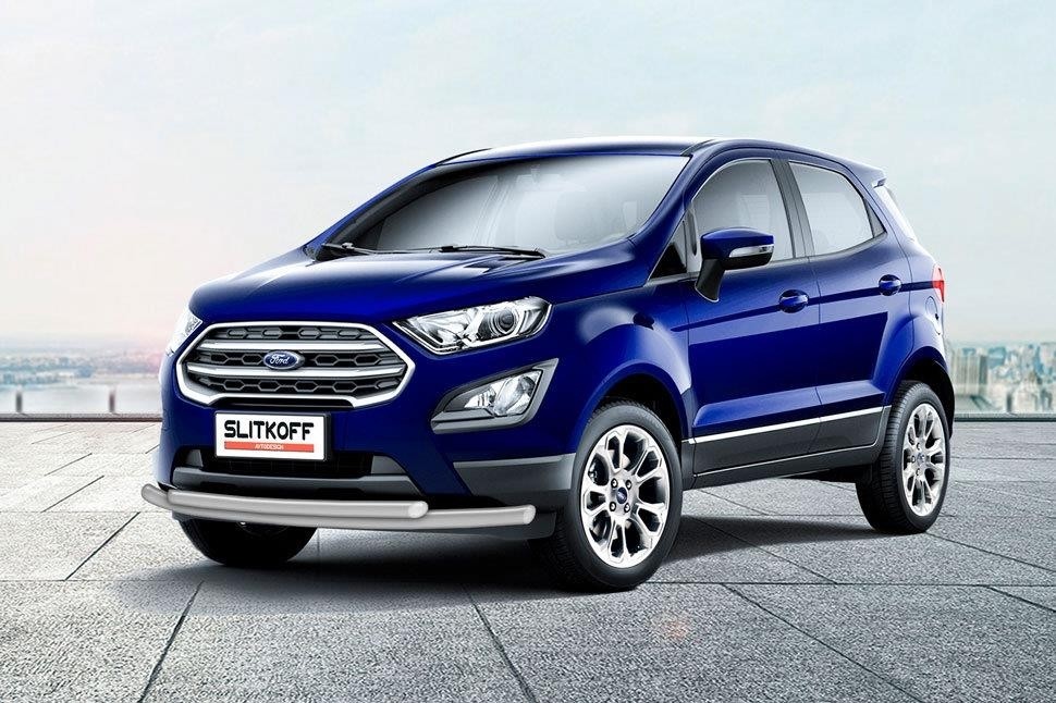 Slitkoff FES001S защита переднего бампера d57+ d42 двойная серебристая Ford EcoSport (2017)