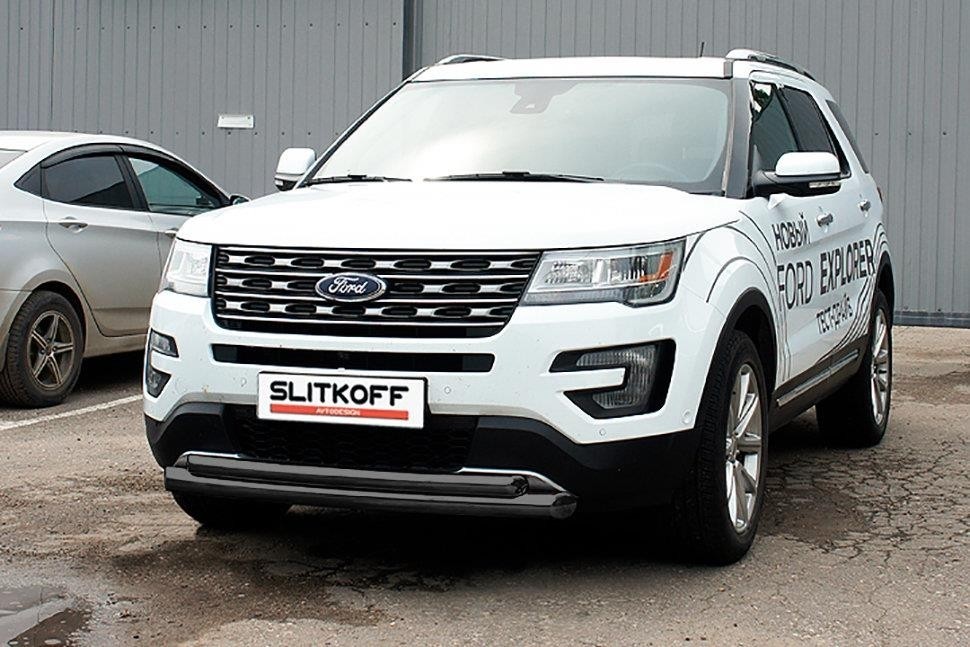 Slitkoff FEX18001B защита переднего бампера d76+ d57 двойная черная Ford Explorer (2018)