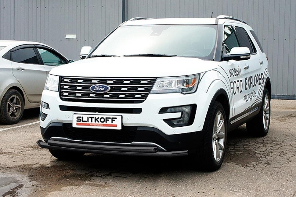 Slitkoff FEX18003B защита переднего бампера d57+ d57 двойная черная Ford Explorer (2018)
