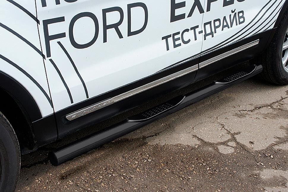 Slitkoff FEX18005B защита порогов d76 с проступями черная Ford Explorer (2018)