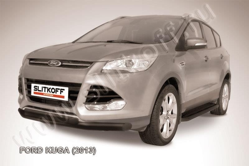 Slitkoff FKG13-001B защита переднего бампера d76+ d57 двойная черная Ford Kuga (2013)